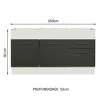 Balcão de Pia Madesa Agata 150 cm 2 Portas e 2 Gavetas (Sem Tampo e Pia) Branco/Preto