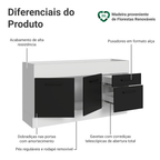 Balcão de Pia Madesa Agata 150 cm 2 Portas e 2 Gavetas (Sem Tampo e Pia) Branco/Preto
