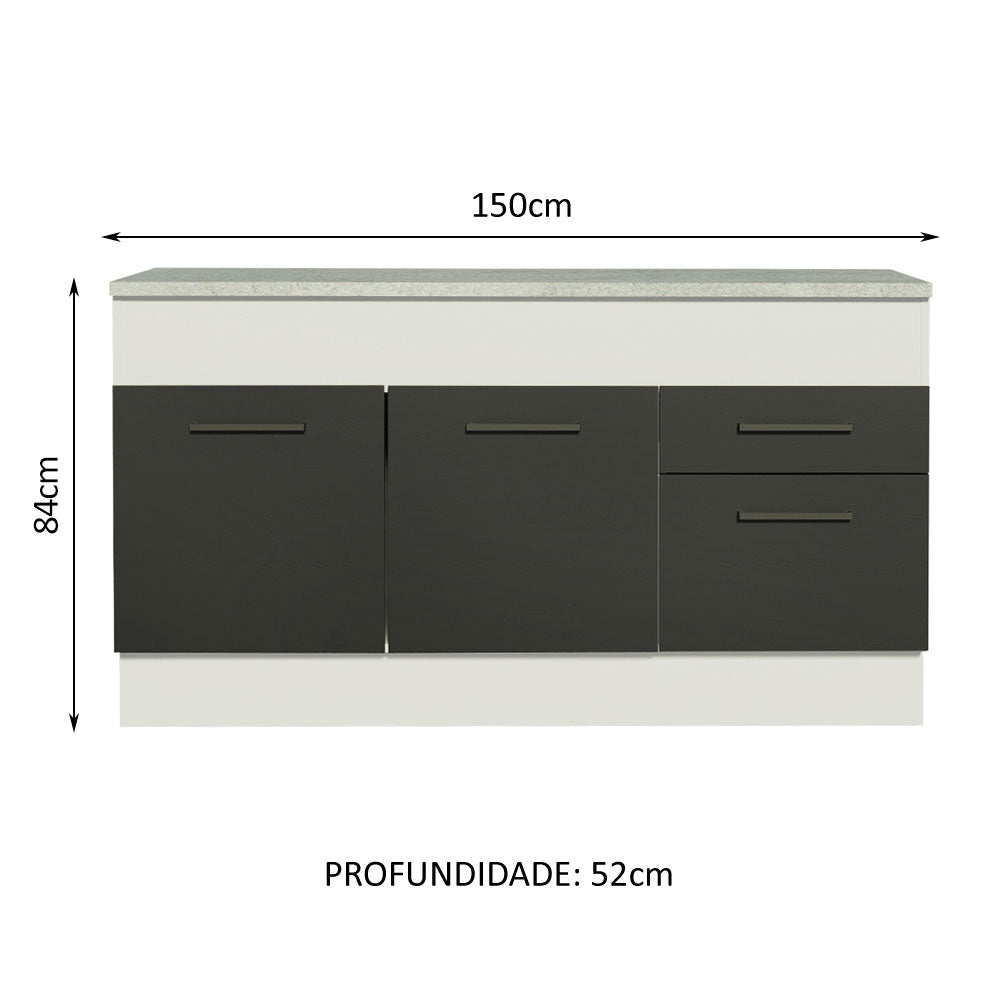 Balcão Madesa Agata 150 cm 2 Portas e 2 Gavetas (Com Tampo) Branco/Preto
