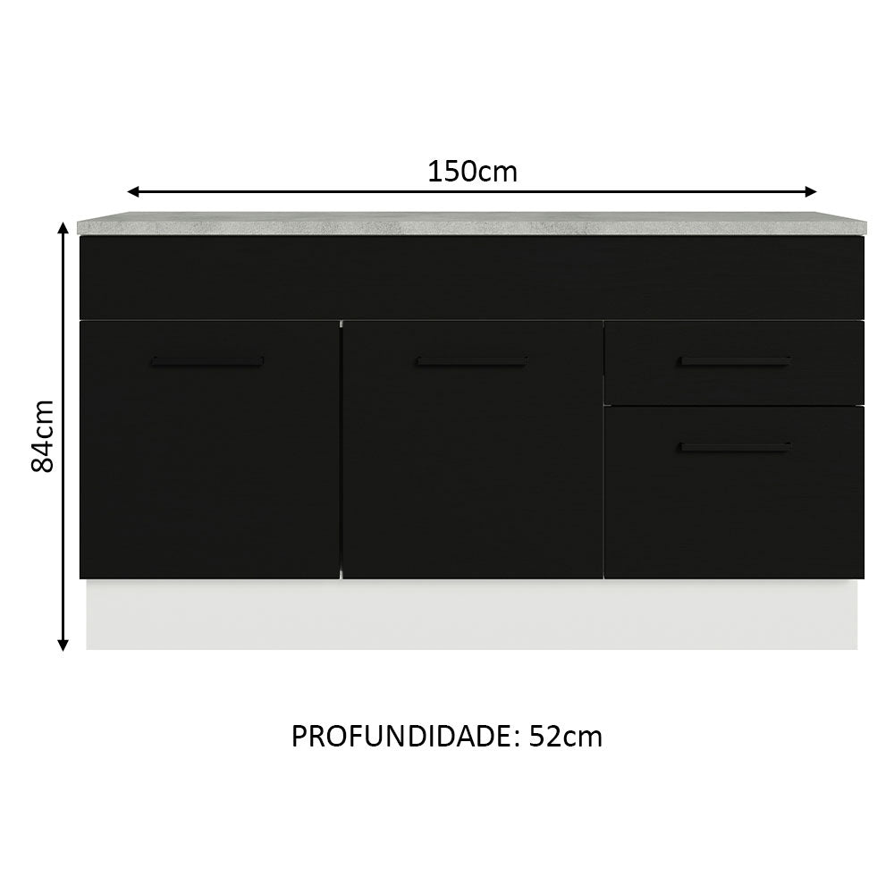 Balcão Gabinete Madesa Agata 150 cm 2 Gavetas 2 Portas (Com Tampo) Branco/Preto