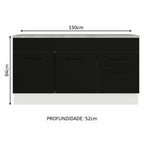 Balcão Gabinete Madesa Agata 150 cm 2 Gavetas 2 Portas (Com Tampo) Branco/Preto