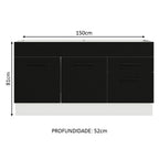 Balcão Gabinete de Pia Madesa Agata 150 cm 2 Portas e 2 Gavetas (Sem Tampo e Pia) Branco/Preto