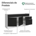Balcão Gabinete de Pia Madesa Agata 150 cm 2 Portas e 2 Gavetas (Sem Tampo e Pia) Branco/Preto