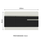 Balcão de Pia Madesa Glamy 150 cm 2 Portas e 2 Gavetas (Sem Tampo e Pia) Branco/Preto