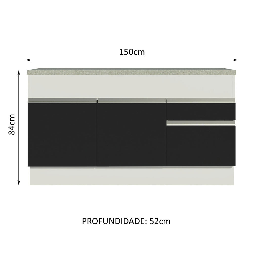 Balcão Madesa Glamy 150 cm 2 Portas e 2 Gavetas (Com Tampo) Branco/Preto