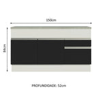 Balcão Madesa Glamy 150 cm 2 Portas e 2 Gavetas (Com Tampo) Branco/Preto