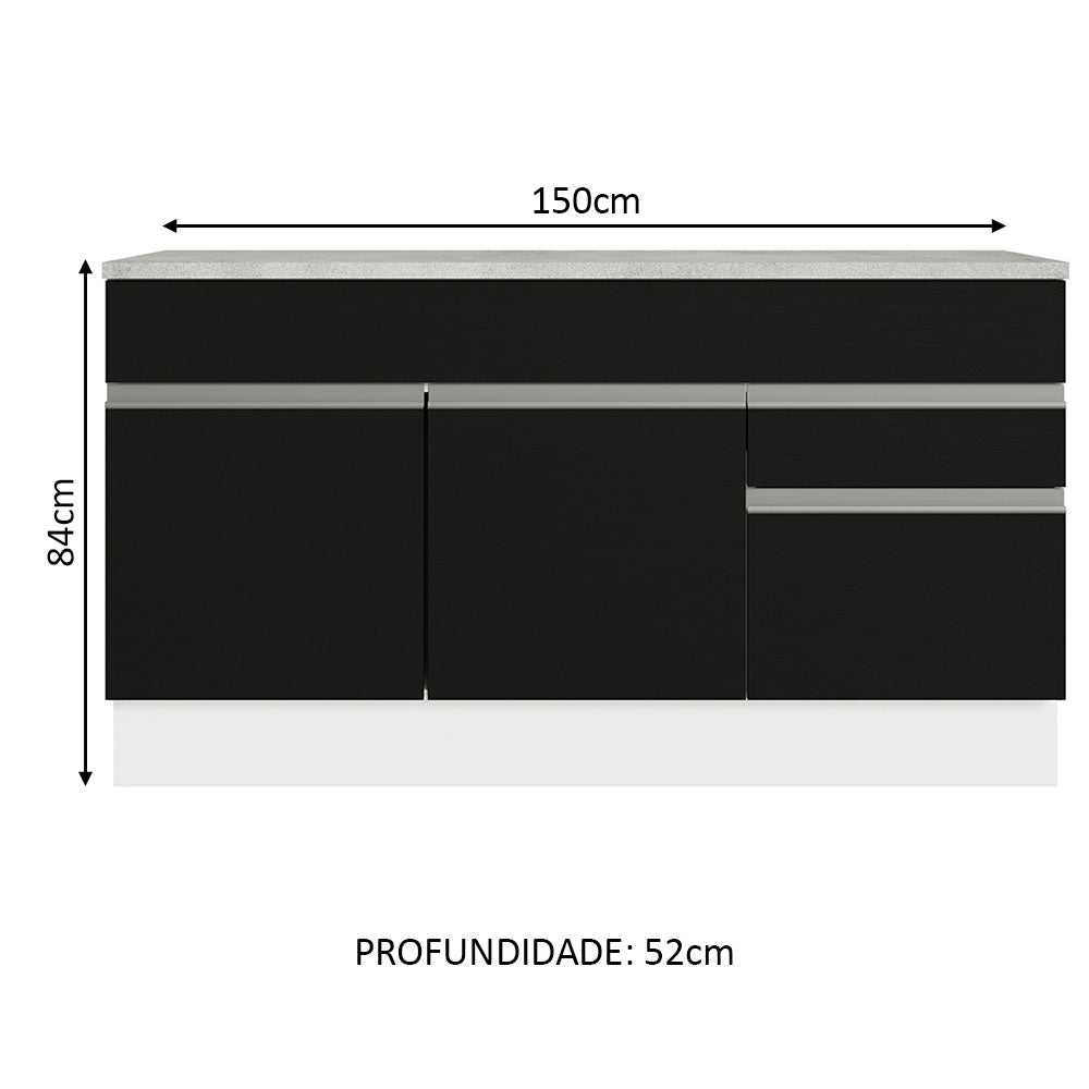 Balcão Gabinete Madesa Glamy 150 cm 2 Gavetas 2 Portas (Com Tampo) Branco/Preto