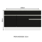Balcão Gabinete Madesa Glamy 150 cm 2 Gavetas 2 Portas (Com Tampo) Branco/Preto