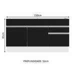 Balcão Gabinete de Pia Madesa Glamy 150 cm 2 Gavetas 2 Portas (Sem Tampo e Pia) Branco/Preto