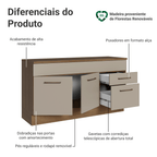 Balcão Gabinete 150 cm 2 Gavetas 2 Portas (Com Tampo) Rustic/Crema Agata Madesa
