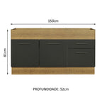 Balcão de Pia Madesa Agata 150 cm 2 Portas e 2 Gavetas (Sem Tampo e Pia) Rustic/Preto