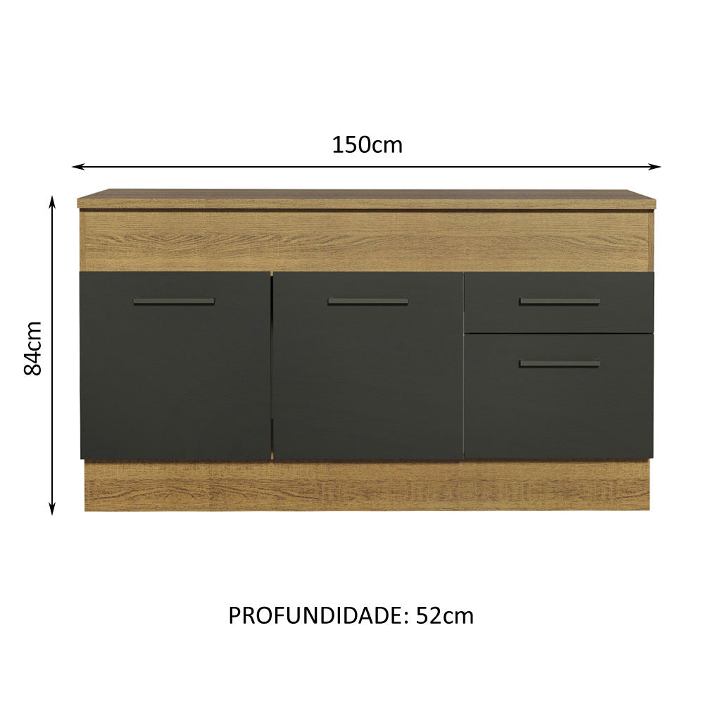 Balcão Madesa Agata 150 cm 2 Portas e 2 Gavetas (Com Tampo) Rustic/Preto