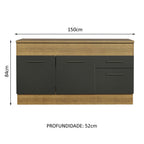 Balcão Madesa Agata 150 cm 2 Portas e 2 Gavetas (Com Tampo) Rustic/Preto