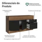 Balcão Madesa Agata 150 cm 2 Portas e 2 Gavetas (Com Tampo) Rustic/Preto