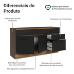 Balcão Gabinete Madesa Agata 150 cm 2 Gavetas 2 Portas (Com Tampo) Rustic/Preto