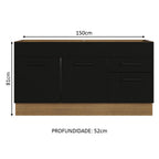 Balcão Gabinete de Pia Madesa Agata 150 cm 2 Portas e 2 Gavetas (Sem Tampo e Pia) Rustic/Preto