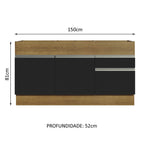 Balcão de Pia Madesa Glamy 150 cm 2 Portas e 2 Gavetas (Sem Tampo e Pia) Rustic/Preto