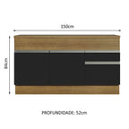 Balcão Madesa Glamy 150 cm 2 Portas e 2 Gavetas (Com Tampo) Rustic/Preto