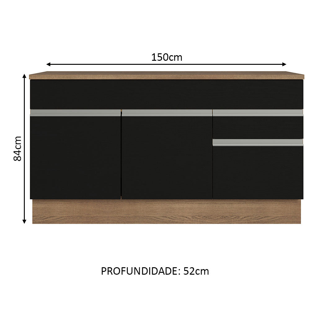 Balcão Gabinete Madesa Glamy 150 cm 2 Gavetas 2 Portas (Com Tampo) Rustic/Preto