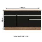 Balcão Gabinete Madesa Glamy 150 cm 2 Gavetas 2 Portas (Com Tampo) Rustic/Preto