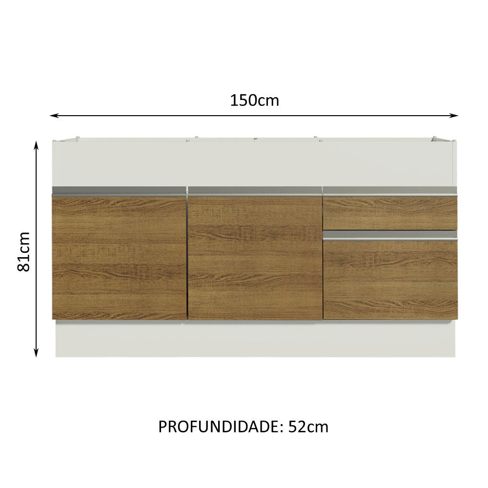 Balcão de Pia Madesa Glamy 150 cm 2 Portas e 2 Gavetas (Sem Tampo e Pia) Branco/Rustic