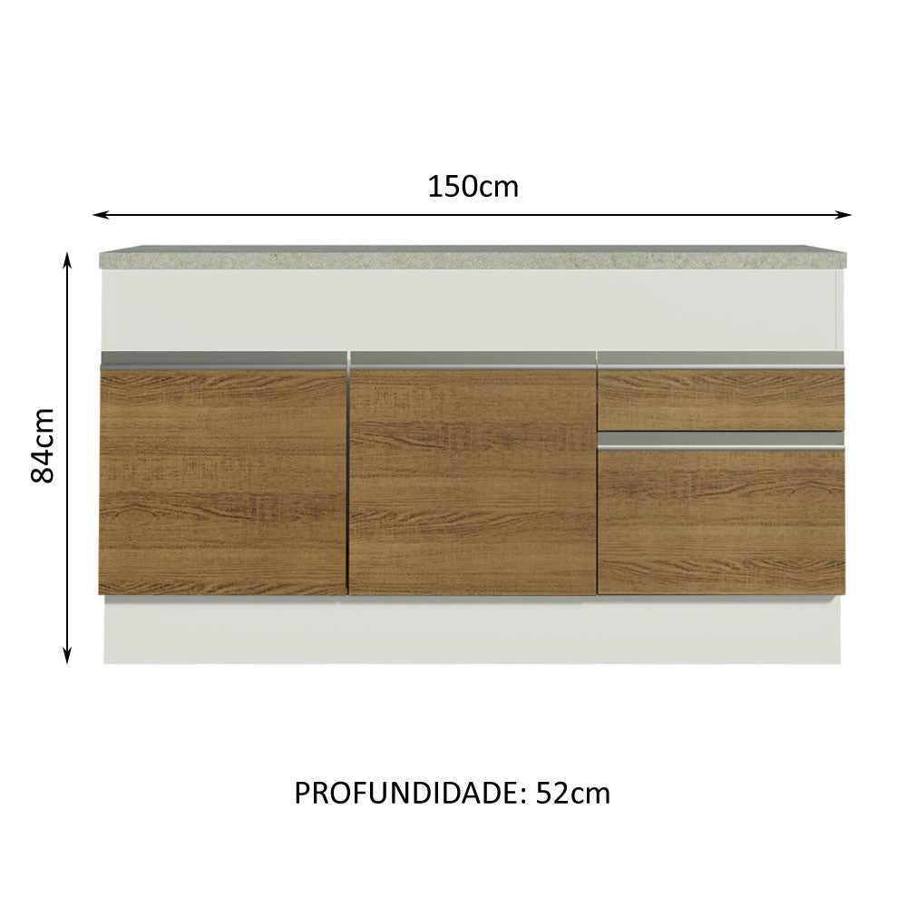 Balcão Madesa Glamy 150 cm 2 Portas e 2 Gavetas (Com Tampo) Branco/Rustic