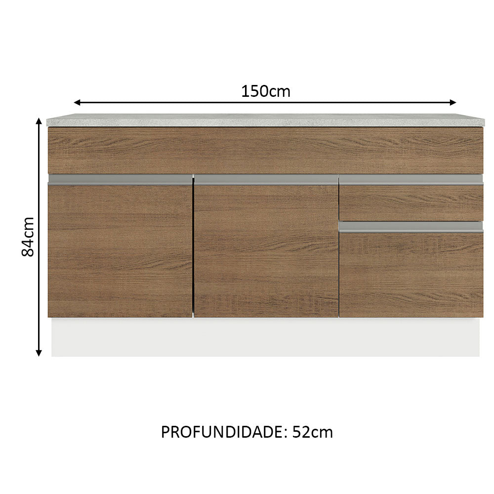 Balcão Gabinete Madesa Glamy 150 cm 2 Gavetas 2 Portas (Com Tampo) Branco/Rustic