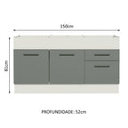 Balcão de Pia Madesa Agata 150 cm 2 Portas e 2 Gavetas (Sem Tampo e Pia) Branco/Cinza