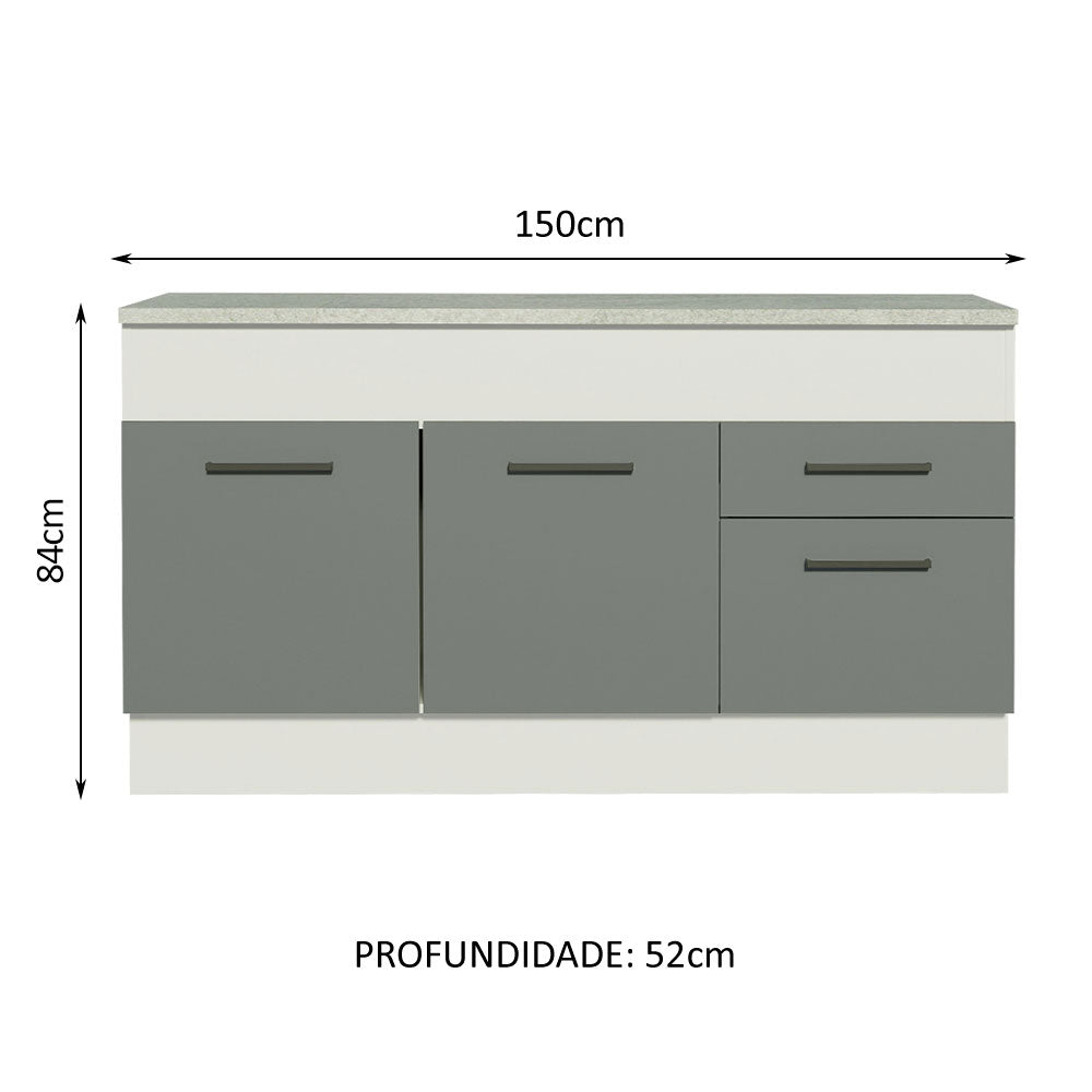 Balcão Madesa Agata 150 cm 2 Portas e 2 Gavetas (Com Tampo) Branco/Cinza