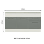 Balcão Madesa Agata 150 cm 2 Portas e 2 Gavetas (Com Tampo) Branco/Cinza