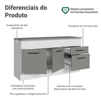 Balcão Madesa Agata 150 cm 2 Portas e 2 Gavetas (Com Tampo) Branco/Cinza