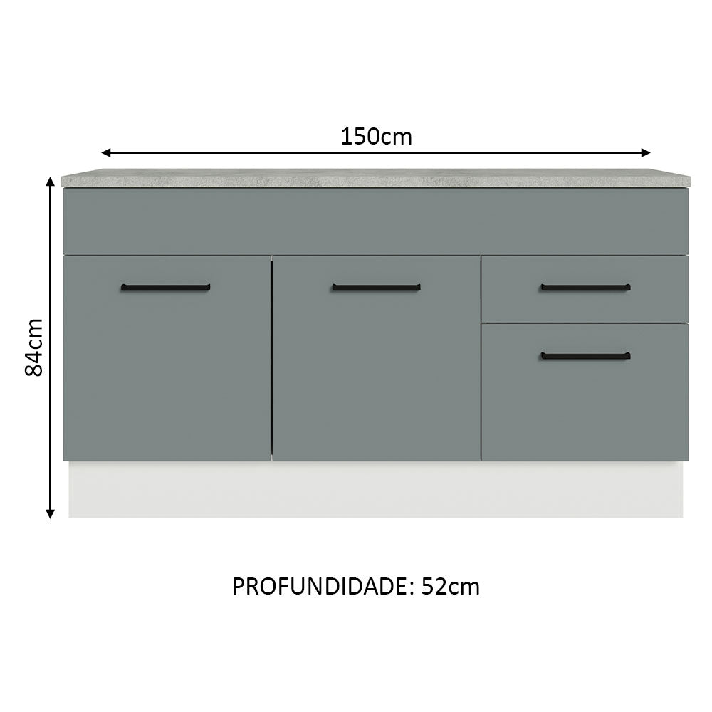 Balcão Gabinete Madesa Agata 150 cm 2 Gavetas 2 Portas (Com Tampo) Branco/Cinza
