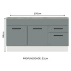 Balcão Gabinete Madesa Agata 150 cm 2 Gavetas 2 Portas (Com Tampo) Branco/Cinza