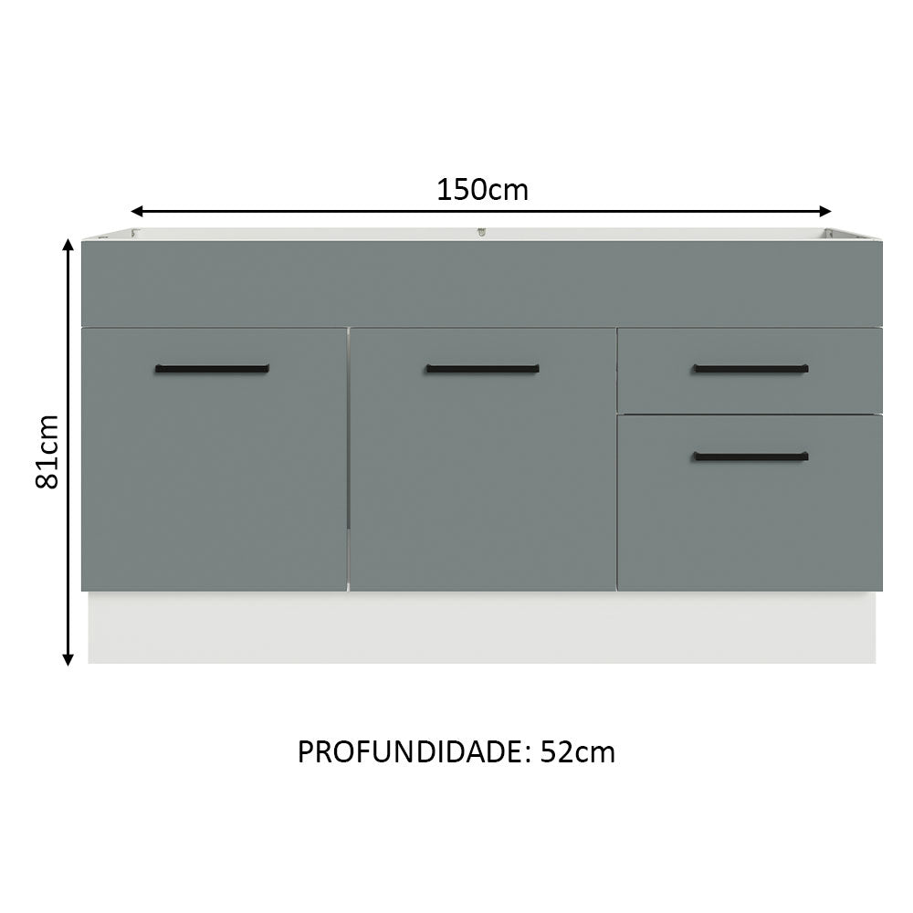 Balcão Gabinete de Pia Madesa Agata 150 cm 2 Portas e 2 Gavetas (Sem Tampo e Pia) Branco/Cinza