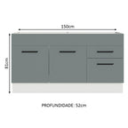 Balcão Gabinete de Pia Madesa Agata 150 cm 2 Portas e 2 Gavetas (Sem Tampo e Pia) Branco/Cinza