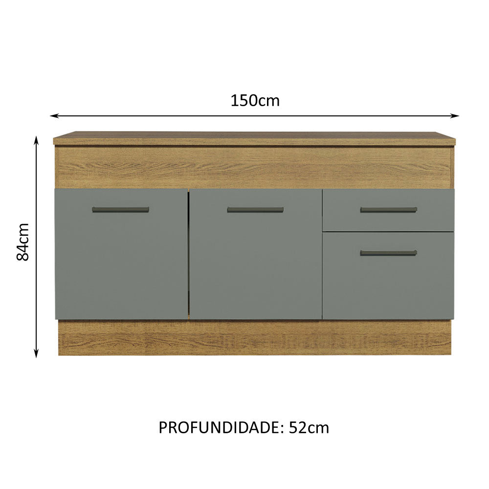 Balcão Madesa Agata 150 cm 2 Portas e 2 Gavetas (Com Tampo) Rustic/Cinza