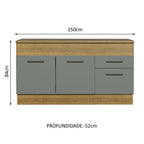 Balcão Madesa Agata 150 cm 2 Portas e 2 Gavetas (Com Tampo) Rustic/Cinza