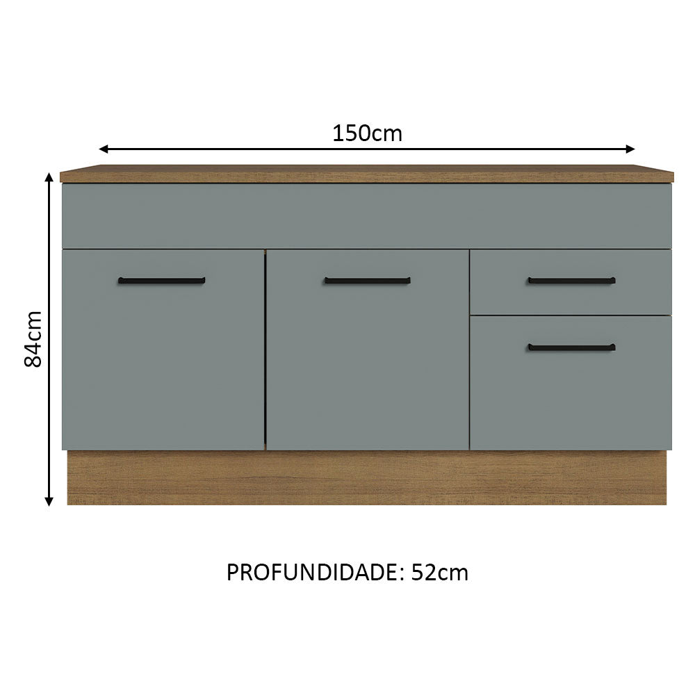 Balcão Gabinete Madesa Agata 150 cm 2 Gavetas 2 Portas (Com Tampo) Rustic/Cinza
