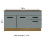 Balcão Gabinete Madesa Agata 150 cm 2 Gavetas 2 Portas (Com Tampo) Rustic/Cinza