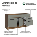 Balcão Gabinete Madesa Agata 150 cm 2 Gavetas 2 Portas (Com Tampo) Rustic/Cinza