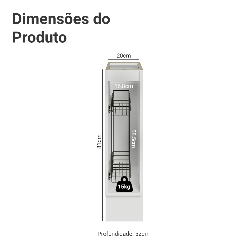 Balcão Porta-Temperos 20 cm 1 Porta (Sem Tampo) Branco/Verde Vik Madesa