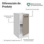 Balcão de Cozinha 35 cm 1 Porta (Sem Tampo) Branco/Crema Agata Madesa