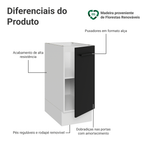 Balcão de Cozinha 35 cm 1 Porta (Sem Tampo) Branco/Preto Agata Madesa