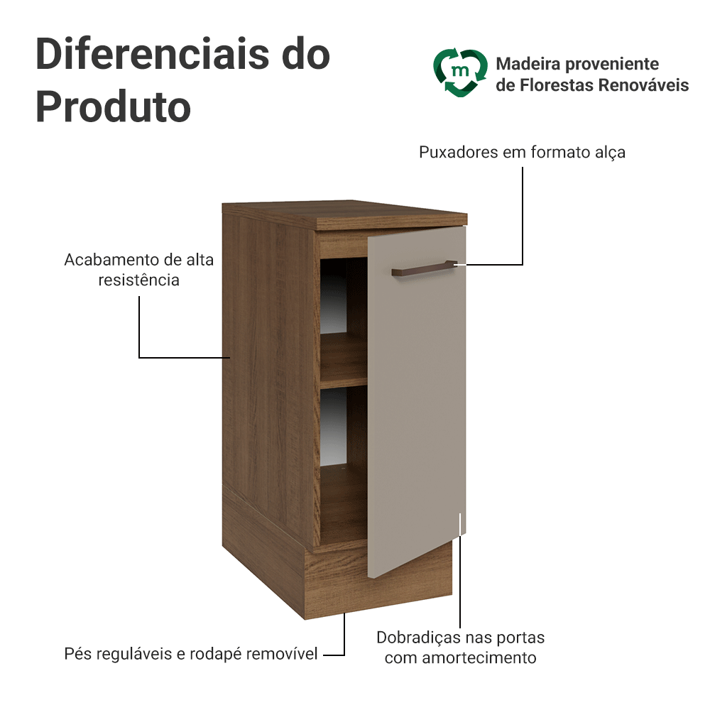 Balcão 35 cm 1 Porta Rustic/Crema Agata Madesa