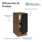 Balcão de Cozinha 35 cm 1 Porta (Sem Tampo) Rustic/Preto Agata Madesa