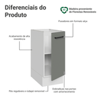 Balcão de Cozinha 35 cm 1 Porta (Sem Tampo) Branco/Cinza Agata Madesa