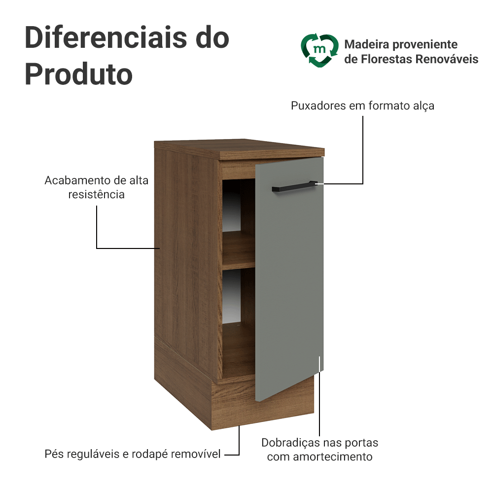 Balcão Madesa Agata 35 cm 1 Porta Rustic/Cinza