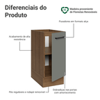 Balcão de Cozinha 35 cm 1 Porta (Sem Tampo) Rustic/Cinza Agata Madesa