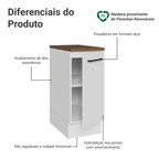 Balcão de Cozinha 35 cm 1 Porta Branco Tampo Rustic Agata Madesa