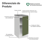 Balcão de Cozinha 35 cm 1 Porta Branco/Verde Vik Madesa
